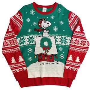 Snoopy Ugly Christmas Sweater Red Baron Dog House Peanuts Holiday Unisex XL